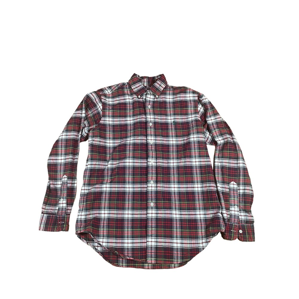 Ralph Lauren Shirt Men's Medium Red/Green/White Casual Button Down Long Sleeve